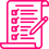 Pink icon with a document, four check marks and a pen