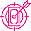 A pink icon depicting an arrow hitting a bill on the bullseye