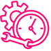 A pink icon with a Clock, wrench and cog