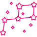 Pink icon representing a constellation with stars being connected