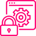 A pink icon of Cyber Security represented by a cog and a padlock