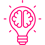 Pink icon of a brain inside a light bulb