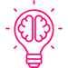 Pink icon of a brain inside a light bulb