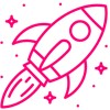 Pink icon of a rocket ship in space