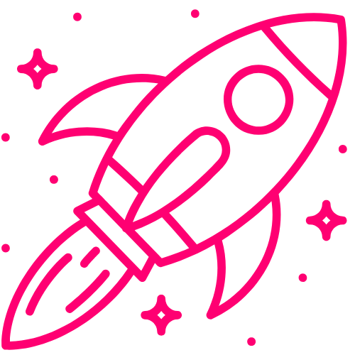 Pink icon of a rocket ship in space