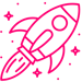 Pink icon of a rocket ship in space