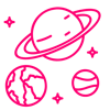 Pink icon of Saturn, Earth, another planet and stars