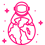 A pink icon of a spaceman holding earth while floating in space 