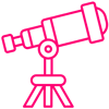 Pink icon of a stationary telescope