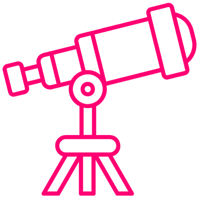 Pink icon of a stationary telescope