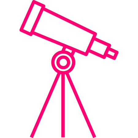 A pink icon of a tripod telescope