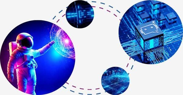 Illustration of orbs interconnected by dotted lines, symbolising various elements of a Modular AI Platform along with their autonomous agents